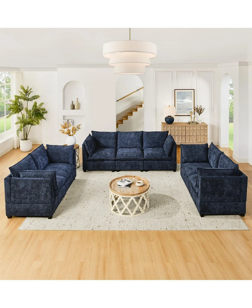 Blue Chenille 3-Piece Sofa & Loveseat Set