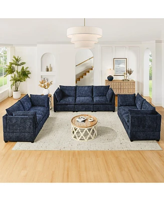 Blue Chenille 3-Piece Sofa & Loveseat Set