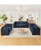 Blue Chenille 3-Piece Sofa & Loveseat Set