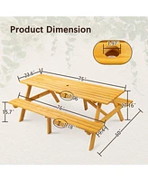 8-Person Brown Picnic Table with Benches
