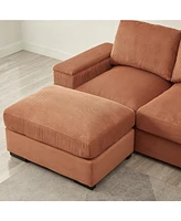Corduroy Sectional Sofa with Ottomans - Orange