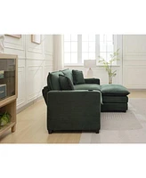 Green Corduroy L-Shape Sofa with Usb & Footstool