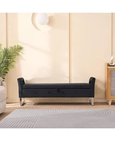 Black Velvet Storage Bench with Armrests - 67.91" Wide