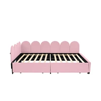 Full Size Upholstered Daybed with 2 Drawers, Velvet Sofabed with Soft Fabric Headboard, No Box-spring Needed, Beige
