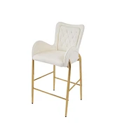 Streamdale Furniture 28.75inch Counter Height Bar Stools Set of 2, Bar Height Arm Chairs, Velvet Fabric Stools with Golden Legs and Footrests, White