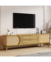 Rattan Tv Stand for Tvs up to 75'', Modern Farmhouse Media Console, Entertainment Center with Solid Wood Legs, TV Cabinet for Living Room,Home Theatre
