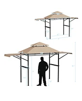13.5 x 4 Feet Patio Bbq Grill Gazebo Canopy with Dual Side Awnings-Beige