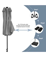 15 Feet Twin Patio Umbrella with 48 Solar Led Lights