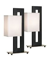 Floating Square 20 1/2" High Small Modern Accent Table Lamps Set of 2 Pull Chain Black Finish White Shade Living Room Bedroom Bedside Nightstand