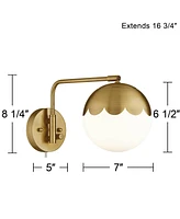 Kelowna Modern Swing Arm Wall Lamps Set of 2 Antique Brass Metal Plug-In Light Fixture Round Glass Globe Shade for Bedroom Bedside House Reading Livin