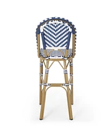 Navy Blue/White Rattan Barstools (Set of 2)