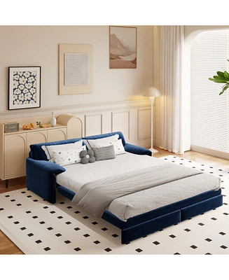 66" Queen Pull Out Sofa Bed - 3-in-1 Velvet Sleeper Loveseat