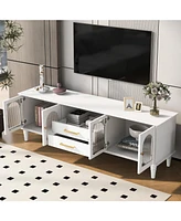 Retro Tv Stand Console with Fluted Glass Doors for 75" TVs