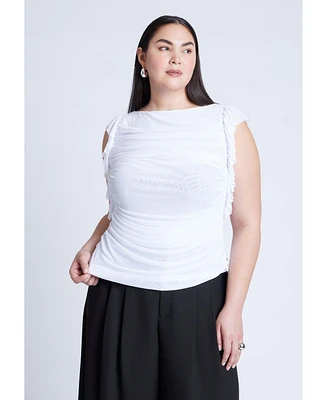Eloquii Plus Shirred Top With Shoulder Flounces
