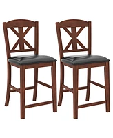 Gymax 24'' Modern Bar Stools Set of w/ Hollowed High Backrest Waterproof Pu Leather