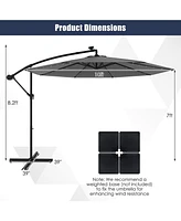 10 Feet Solar Offset Hanging Umbrella with 40 Lamp Beads and Solar Panel