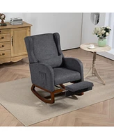 25.4" W Modern Rocking Chair for Nursery, Mid Century Accent Arm Rocker With Retractable Footrest, Side Pocket