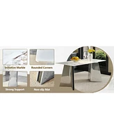 Cold Jade Dining Set: 63" Table & 4 Black Pu Chairs