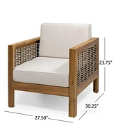 Acacia Wood Club Chairs (Set of 2) - Teak Finish