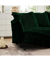 Green Corduroy 2-Seater Sofa with Ottomans & Sleeper