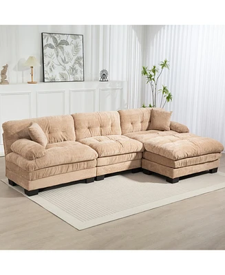L-Shaped Sectional Sofa Sleeper Couch - Khaki