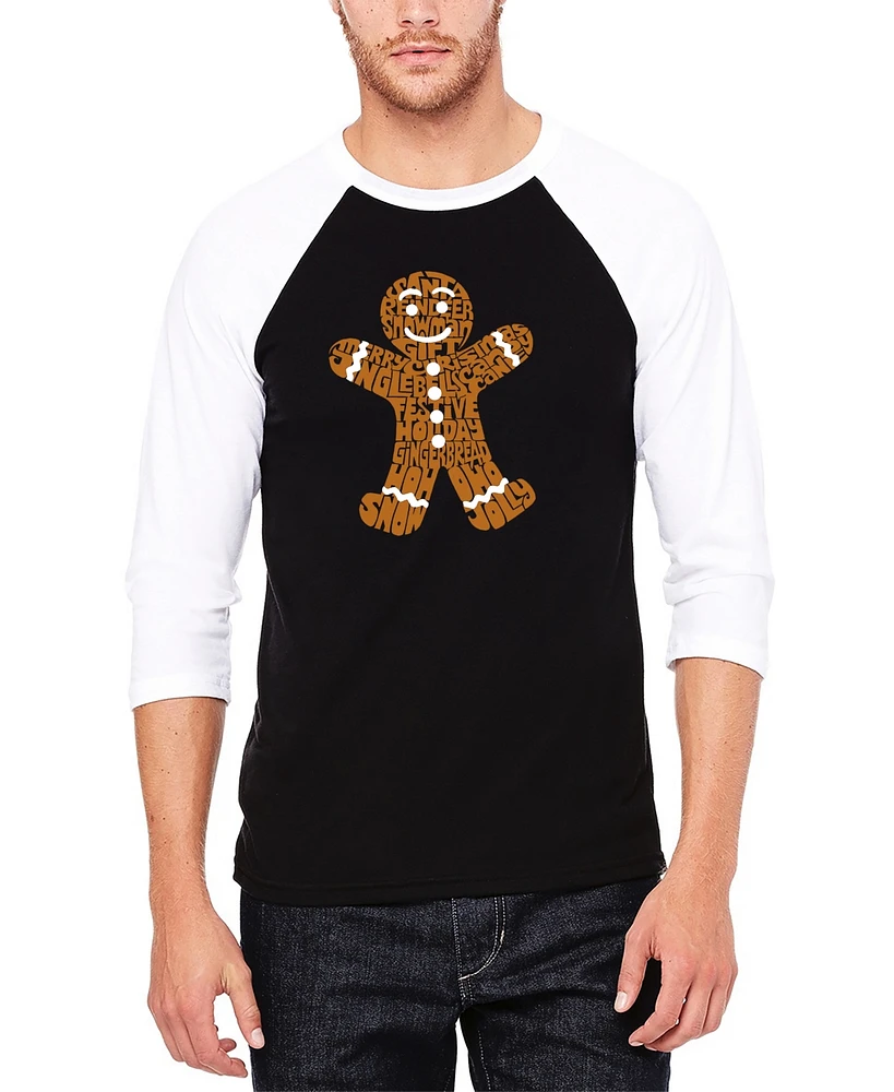 La Pop Art Men's Gingerbread Raglan Baseball Word T-Shirt