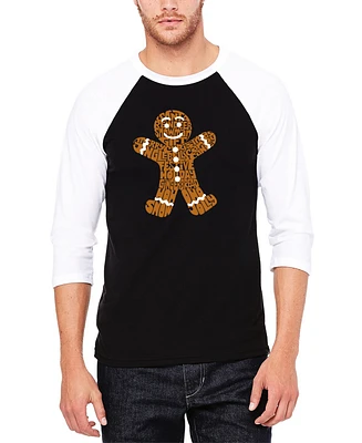 La Pop Art Men's Gingerbread Raglan Baseball Word T-Shirt