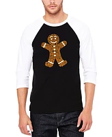 La Pop Art Men's Gingerbread Raglan Baseball Word T-Shirt