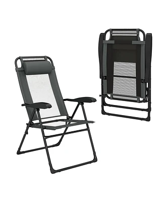 Outdoor Folding Chairs Set of 2 with Armrests and 7-Level Backrest
