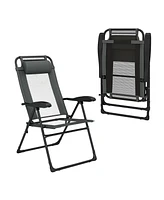 Outdoor Folding Chairs Set of 2 with Armrests and 7-Level Backrest