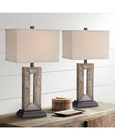 Tahoe Small Rustic Traditional Style Table Lamps 26" High Set of 2 Natural Stale Open Base Rectangular Box Shade for Living Room Bedroom House Be