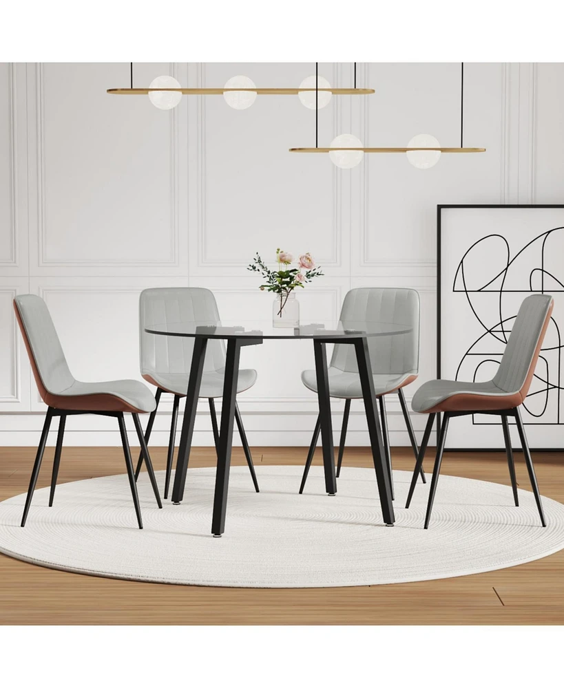 42" Glass Table & 4 Pu Chairs - Modern Minimalist