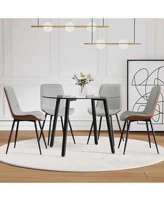 42" Glass Table & 4 Pu Chairs - Modern Minimalist