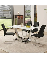 Modern Glass Dining Set: Marble Top Table & Pu Chairs