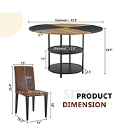 47" Round Dining Set: Table with Storage & 6 Brown Chairs