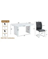 White Marble Table & Gray Pu Chairs