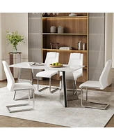 63" Snow Mountain Table & 4 White Pu Chairs