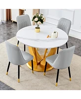 Snow Mountain White Round Dining Set - 47" w/ 4 Gray Chairs