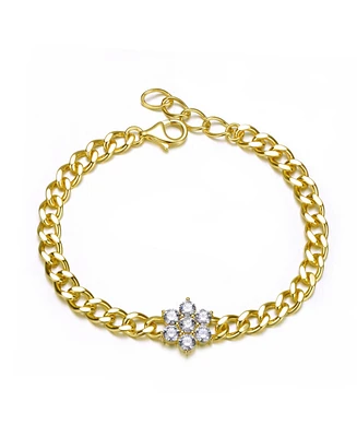 14K Gold Plating with Clear Cubic Zirconia Flower Bloom Bracelet