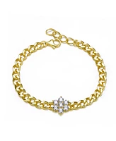 14K Gold Plating with Clear Cubic Zirconia Flower Bloom Bracelet