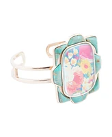 Barse Scenic Floral Blue Turquoise and Golden Cuff Bracelet