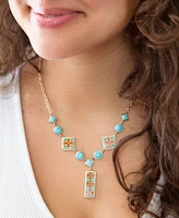Barse Talavera Tile and Blue Turquoise Golden Y Necklace