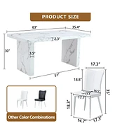 White Marble Dining Set with Pu Chairs