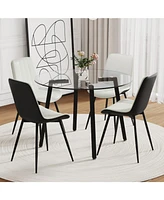 42" Glass Table & 4 Pu Chairs - Modern Minimalist Set