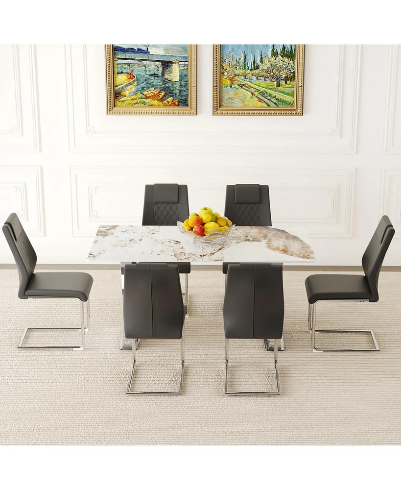 Pandora Sintered Stone Dining Set - Table & 6 Black Chairs
