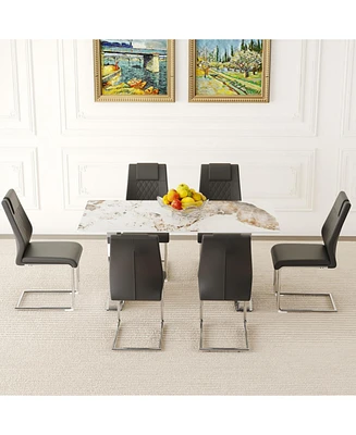 Pandora Sintered Stone Dining Set - Table & 6 Black Chairs