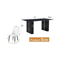 Tempered Glass Dining Set - 71" with 6 White Pu Chairs