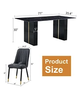 71" Glass Dining Set with 8 Black Pu Chairs