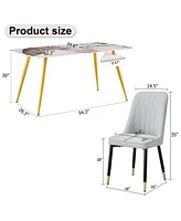 Sintered Stone Dining Set: White Marble Table & 4 Pu Chairs