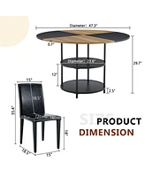 47" Round Dining Table Set with 6 Black Chairs